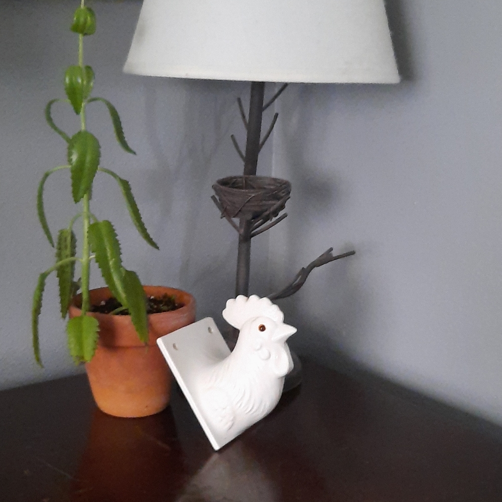 Glazed ceramic chicken head towel holder farm hous